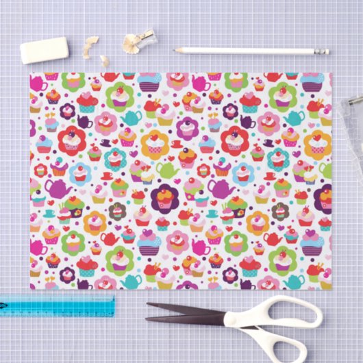 Niedlicher Schalenkuchen und Teetopf Seidenpapier (Handwerk)