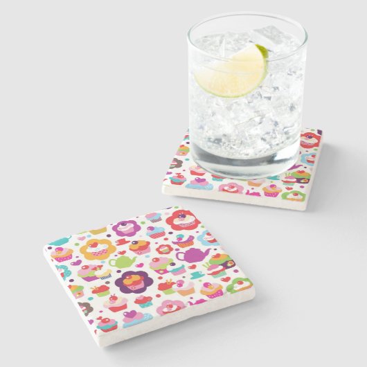 Niedlicher Schalenkuchen und Teetopf Steinuntersetzer (Seitenansicht)