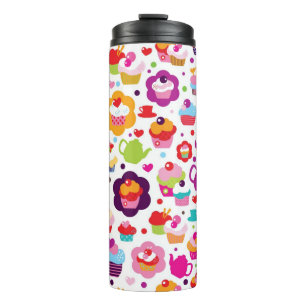 Niedlicher Schalenkuchen und Teetopf Thermosbecher