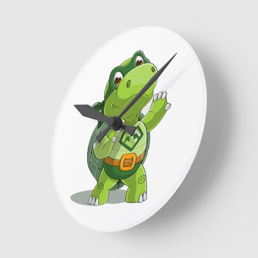 Niedlicher Schildkrötensuperheld Runde Wanduhr (Winkel)
