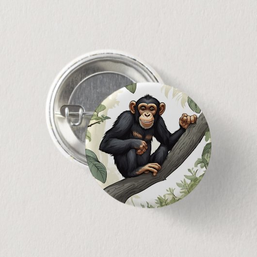 Niedlicher Schimpanse auf den Filialgrüßen Button (Vorne & Hinten)