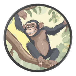 Niedlicher Schimpanse Eishockey Puck