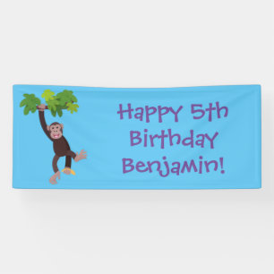 Niedlicher Schimpanse im Dschungel hängender Carto Banner