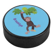 Niedlicher Schimpanse im Dschungel hängender Carto Eishockey Puck (3/4)