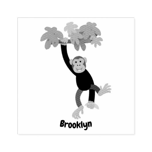 Niedlicher Schimpanse im Dschungel hängender Carto Gummistempel (Prägung)