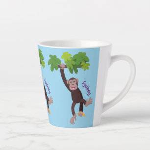 Niedlicher Schimpanse im Dschungel hängender Carto Milchtasse