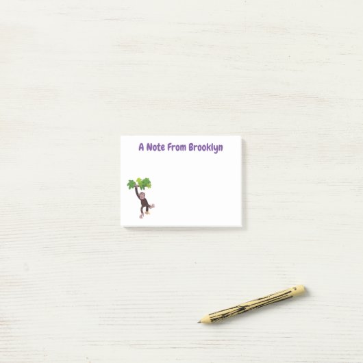 Niedlicher Schimpanse im Dschungel hängender Carto Post-it Klebezettel (Auf Schreibtisch)