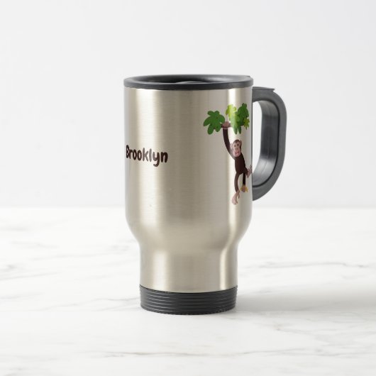 Niedlicher Schimpanse im Dschungel hängender Carto Reisebecher (VorderseiteRechts)