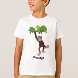 Niedlicher Schimpanse im Dschungel hängender Carto T-Shirt