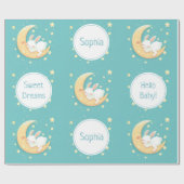 Niedlicher Schlaf-Bunny auf dem Mond Geschenkpapier (Flach)