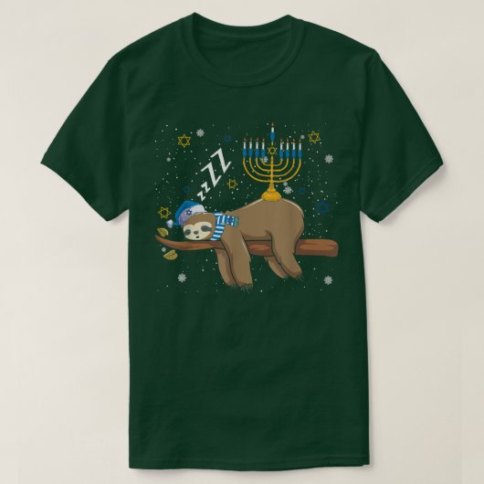 Niedlicher Schlaf Sloth Menorah Jüdischer Urlaub H T-Shirt (Design vorne)