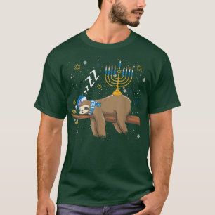 Niedlicher Schlaf Sloth Menorah Jüdischer Urlaub H T-Shirt