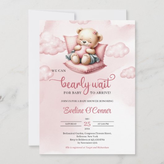 Niedlicher Schlafbär, den wir frühzeitig abwarten Einladung (Vorderseite)