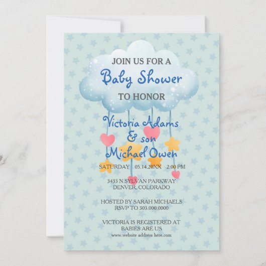 Niedlicher SchlafElefant auf der Mond Baby Boy Dus Einladung (Rückseite)