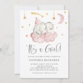 Niedlicher SchlafElefant Es ist eine Girl Baby Dus Einladung (Vorderseite)