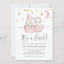 Niedlicher SchlafElefant Es ist eine Girl Baby Dus Einladung