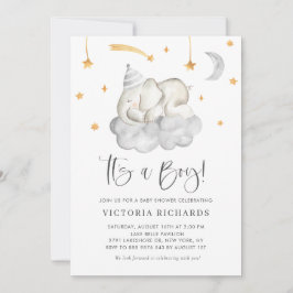 Niedlicher SchlafElefant Es ist eine Junge-Graue K Einladung