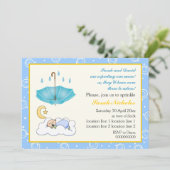 Niedlicher schlafender Junge, der blau und gelb st Einladung (Stehend Vorderseite)