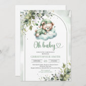 Niedlicher schlafender Teddybär geschlechtsneutral Einladung (Vorne/Hinten)