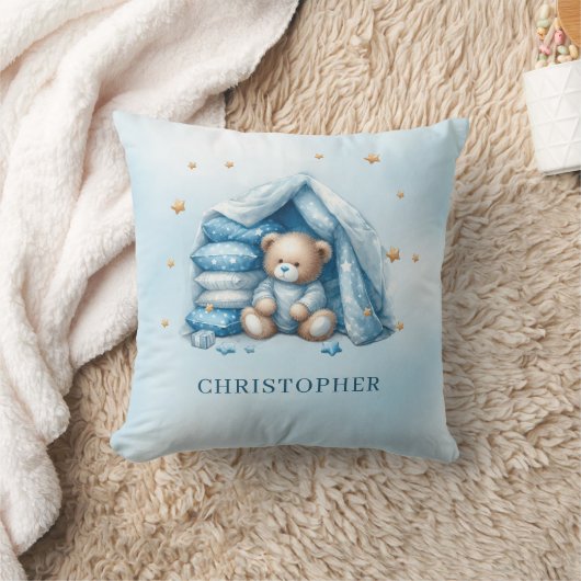 Niedlicher schlafender Teddybär in der Babykrippe Kissen (Decke)