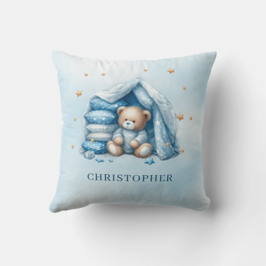 Niedlicher schlafender Teddybär in der Babykrippe Kissen (Rückseite)