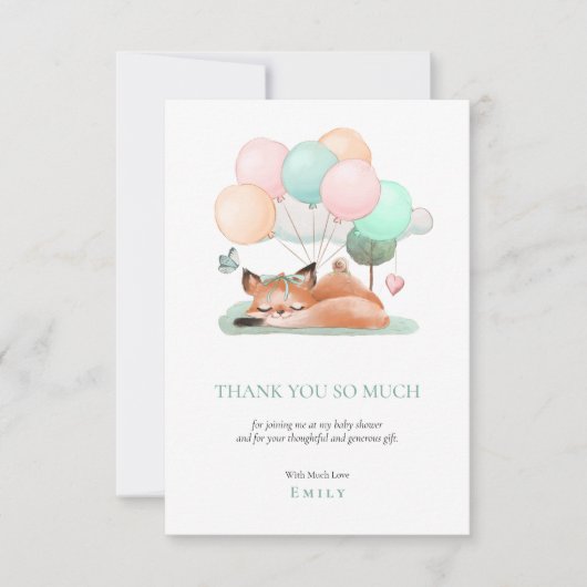 Niedlicher Schlaffox Balloons Motif Aquamarin Baby Dankeskarte (Vorderseite)