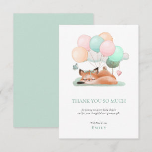 Niedlicher Schlaffox Balloons Motif Aquamarin Baby Dankeskarte