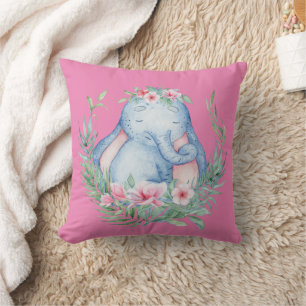 Niedlicher Schlafsaal Safari Elefant PInk Blumenki Kissen
