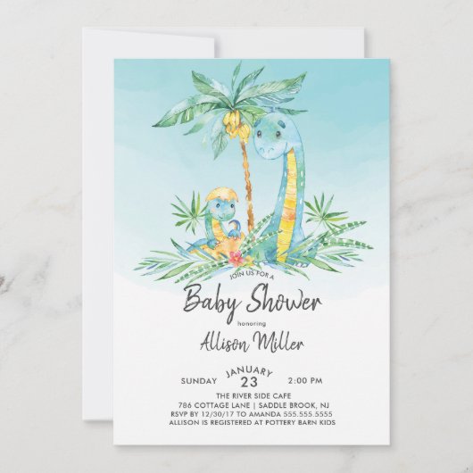 Niedlicher Schlag Dinosaur Kinderdusche Einladung (Vorderseite)