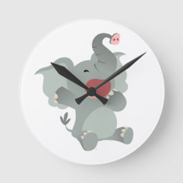 Niedlicher schlampiger Cartoon Elephant Wall Clock Runde Wanduhr