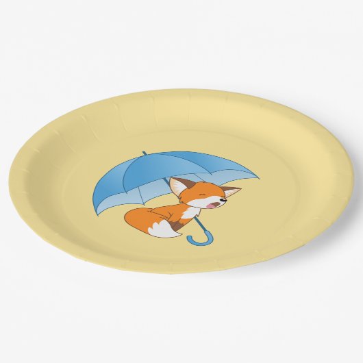 Niedlicher Schlangenfuchs unter dem Schirm auf Gel Pappteller (Schrägansicht)