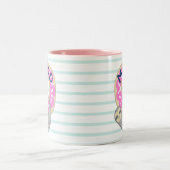 Niedlicher Schlauch, der rosafarbene Donut-Stimmun Zweifarbige Tasse (Mittel)