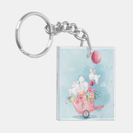 Niedlicher Schlüsselanhänger Watercolor Bunnies (Vorderseite links)