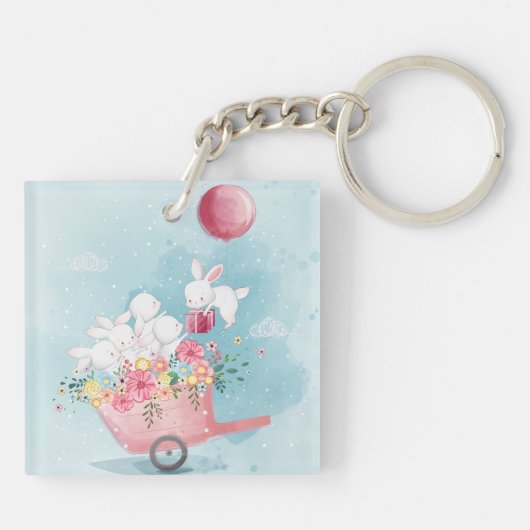 Niedlicher Schlüsselanhänger Watercolor Bunnies (Rückseite)