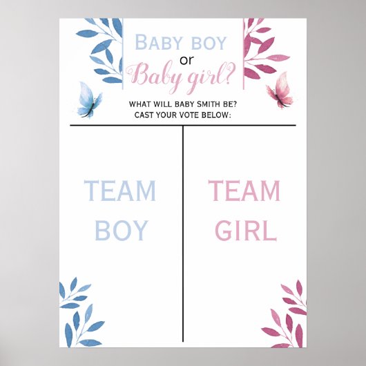 Niedlicher Schmetterling - Blaue oder rosa Geschle Poster (Vorne)