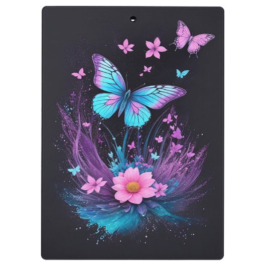 niedlicher Schmetterling-Blume mit türkisfarbenem Klemmbrett (Rückseite)