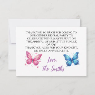 niedlicher Schmetterling Gender Reveal Party Garte Dankeskarte