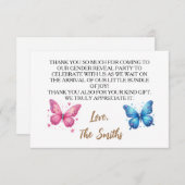 niedlicher Schmetterling Gender Reveal Party Garte Dankeskarte (Vorne/Hinten)