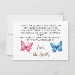 niedlicher Schmetterling Gender Reveal Party Garte Dankeskarte