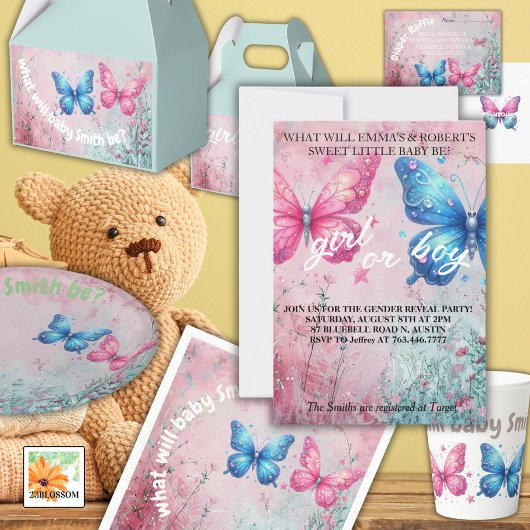 niedlicher Schmetterling Gender Reveal Party Garte Geschenkschachtel