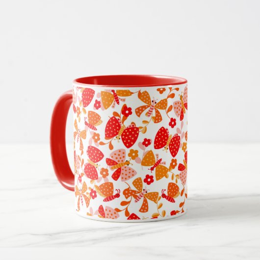 Niedlicher Schmetterling im Blumengarten in Rot-Or Tasse (Vorderseite Links)