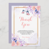 Niedlicher Schmetterling Lila Pink Floral Girl Bab Dankeskarte (Vorne/Hinten)