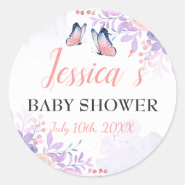 Niedlicher Schmetterling Lila Pink Floral Girl Bab Runder Aufkleber