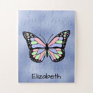 Niedlicher Schmetterling mit Name Text Template Puzzle