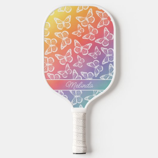 Niedlicher Schmetterling Pastel Regenbogen Name hi Pickleball Schläger (Vorderseite)