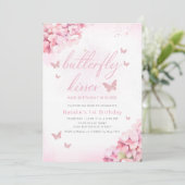 Niedlicher Schmetterling Pink Aquarell Floral 1. G Einladung (Stehend Vorderseite)