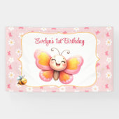 Niedlicher Schmetterling Pink Floral Girl 1. Gebur Banner (Horizontal)
