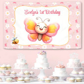 Niedlicher Schmetterling Pink Floral Girl 1. Gebur Banner
