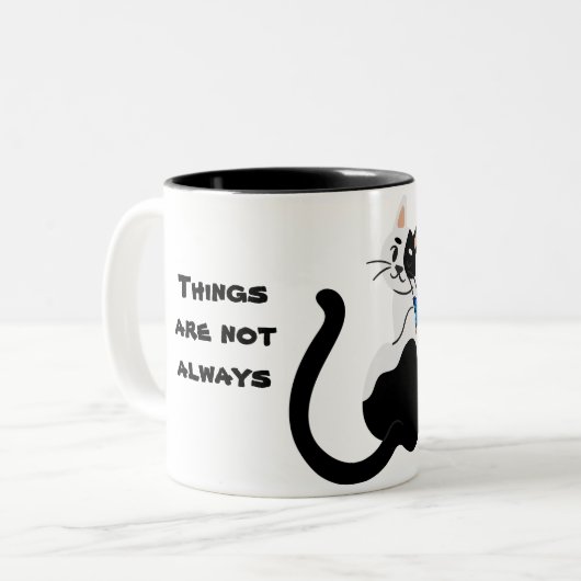 Niedlicher Schmetterling Schwarz-weiß blau Zweifarbige Tasse (Vorderseite Links)