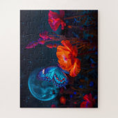 Niedlicher Schmetterling über Psychedelic Poppy im Puzzle (Vertikal)